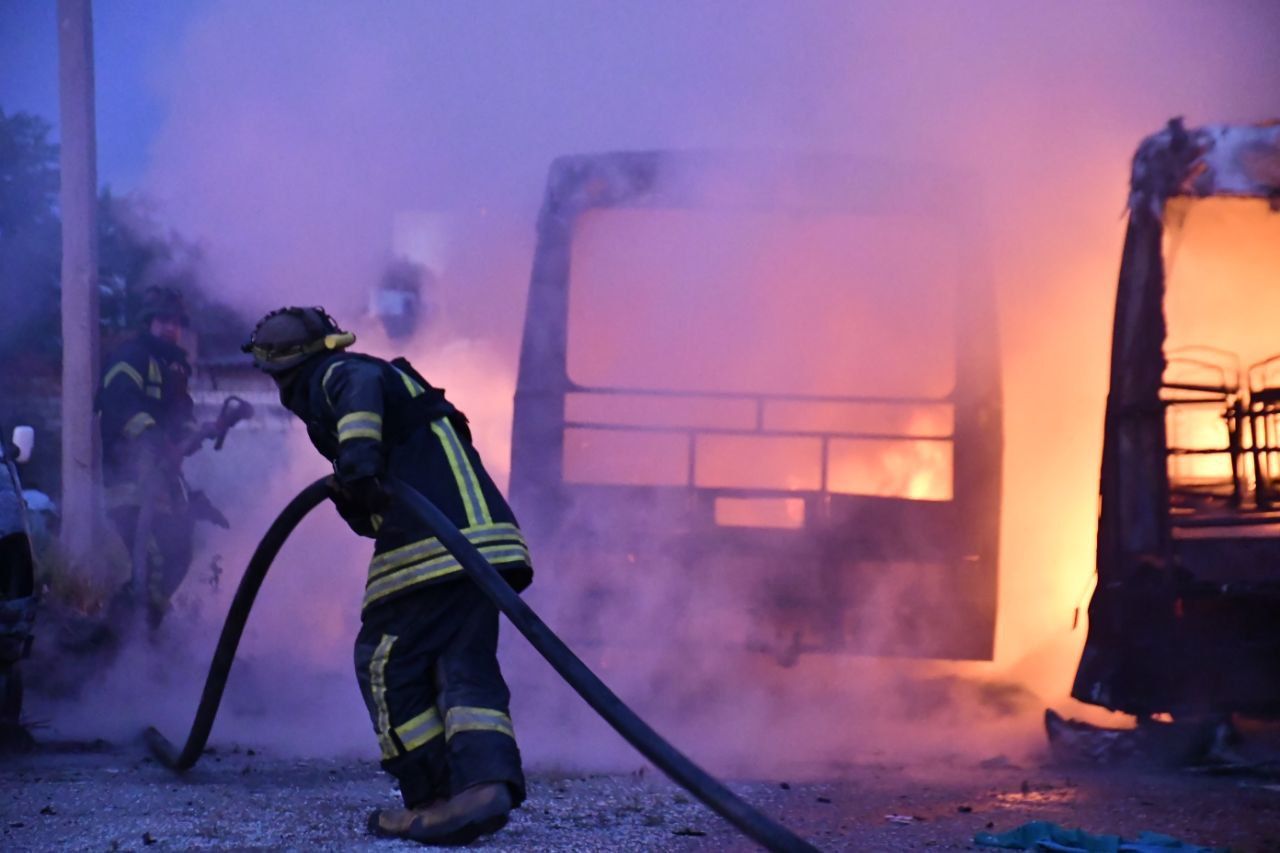 Fires caused by a Russian bombing of Kherson Oblast on June 19, 2023. (Source: State Emergency Service of Ukraine/Telegram)