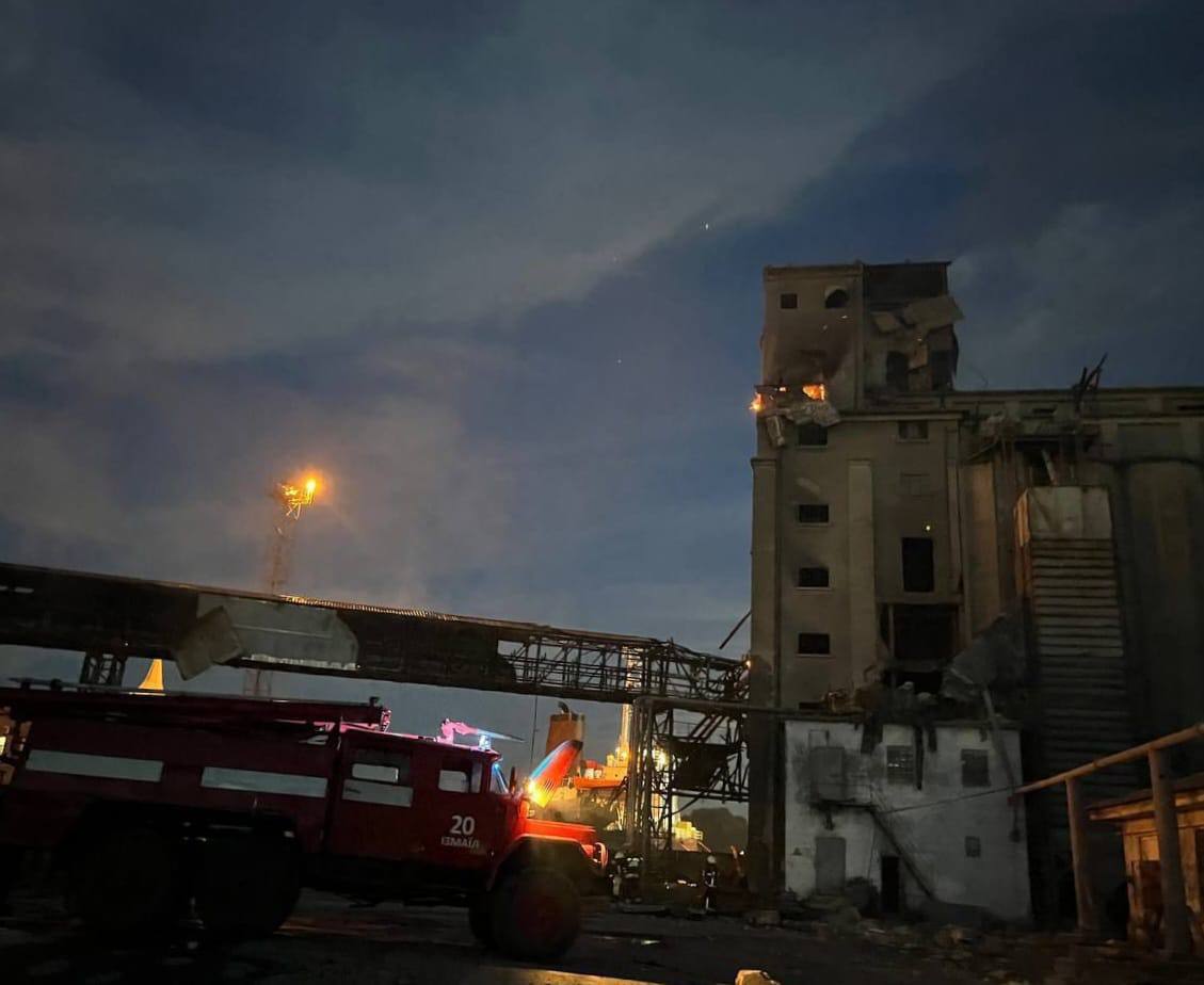 The aftermath of Russian strikes against the port of Izmail in Odesa Oblast