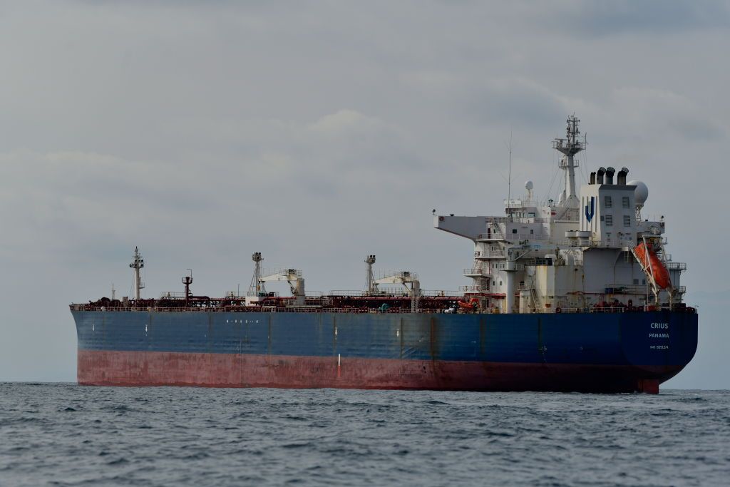 The Russian oil tanker Crius waits for a cargo of oil in Ceuta, Spain.