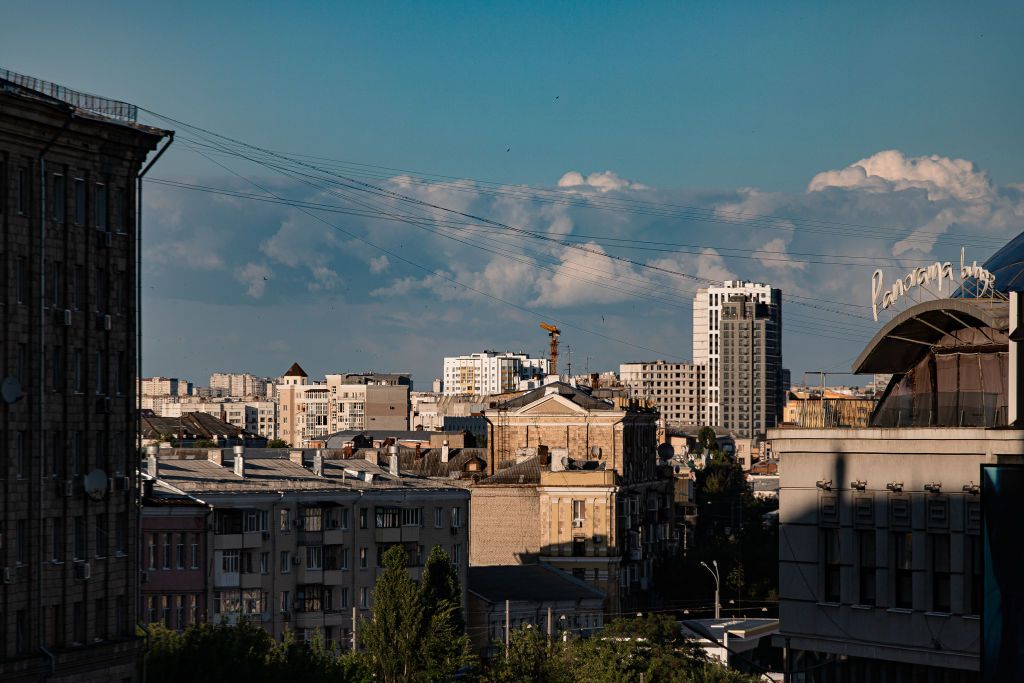 Civilian buildings damaged by Russian strike on Kharkiv