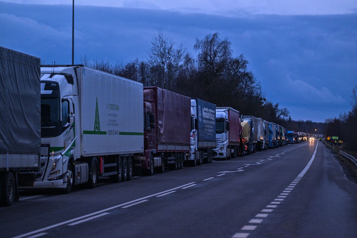 Hundreds of trucks wait in line as an ongoing blockade by Polish farmers continues.