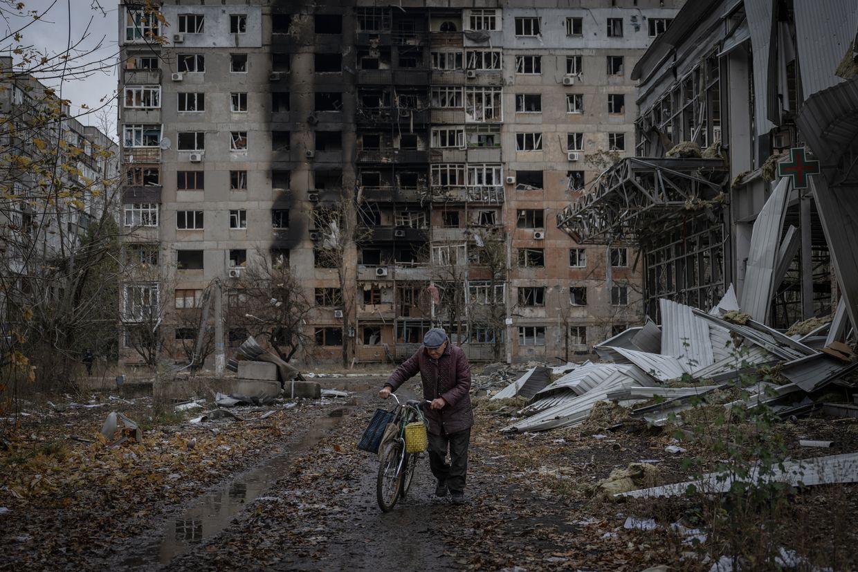 A resident is seen after shellings in Avdiivka, Donetsk Oblast, on Oct. 17, 2023.