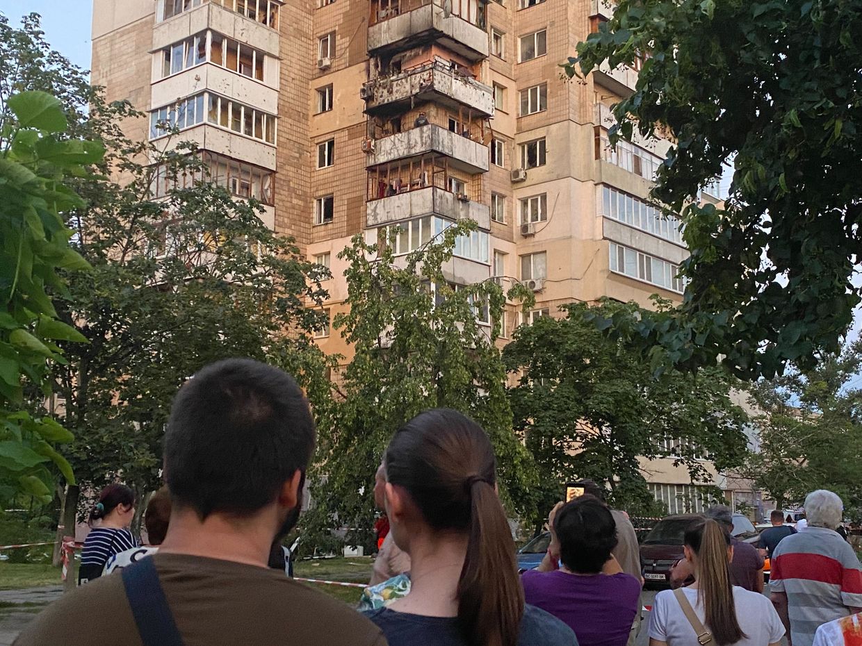 Debris from missile attack hits residential building in Kyiv