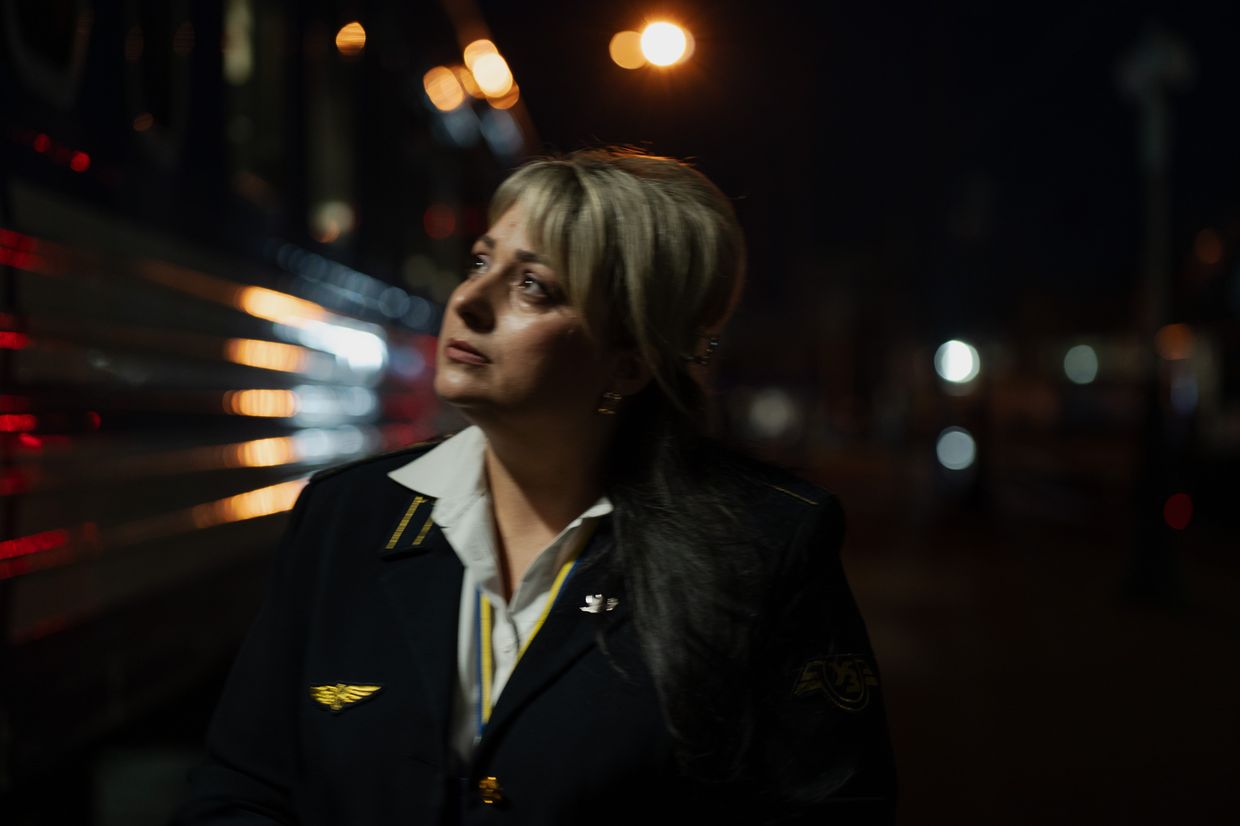 Train attendant Tetiana Kohut before departure to Lviv in railway station in Kyiv