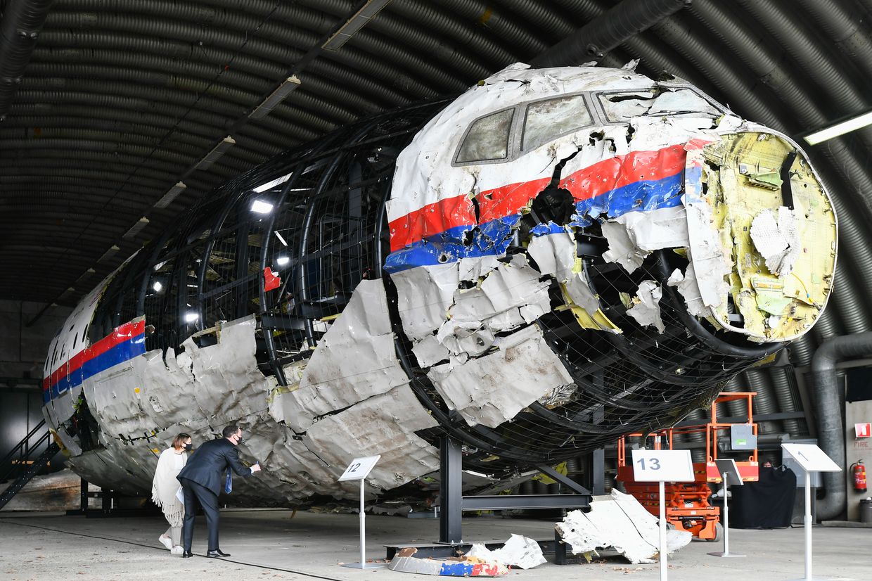 Lawyers attend the judges' inspection of the reconstruction of the MH17 wreckage, as part of the murder trial ahead of the beginning of a critical stage in Reijen, Netherland