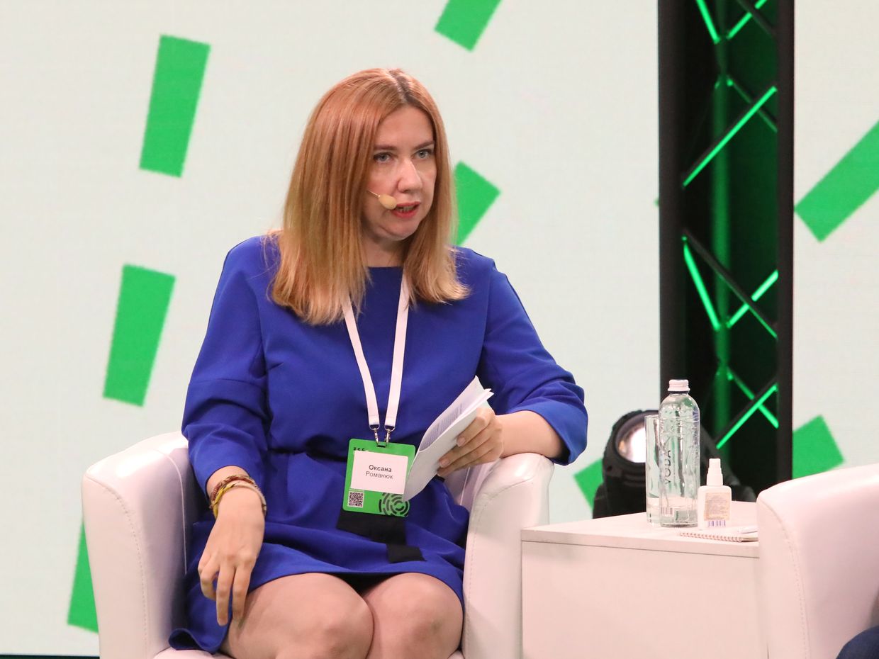 Director of the Institute of Mass Information Oksana Romaniuk attends the "Democracy in Action: Zero Corruption" Conferenc