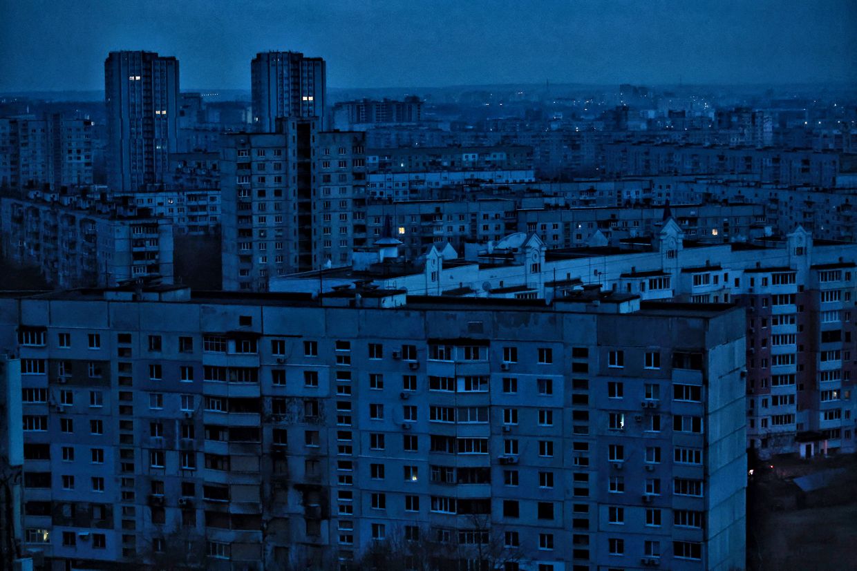 A view of the city during the blackout in Kharkiv, Ukraine on March 25, 2024. 