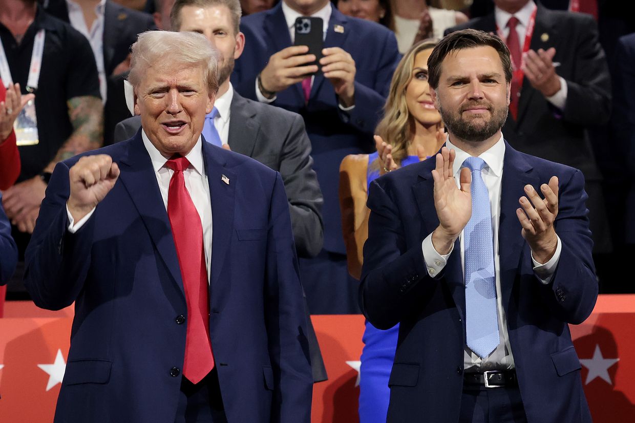 Republican presidential candidate, former U.S. President Donald Trump (L) and Republican vice presidential candidate, U.S. Sen. J.D. Vance (R-OH)