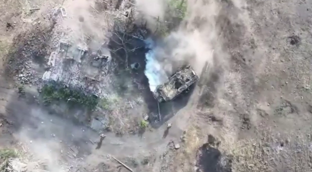 A Russian vehicle destroyed by Ukrainian forces during an engagement in the Kurakhove sector.