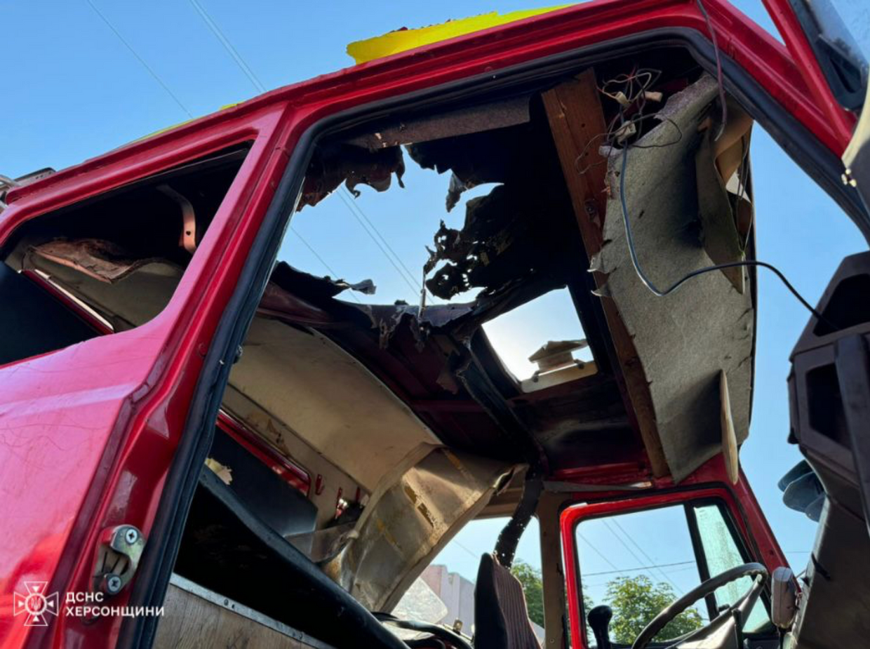 Russian drone drops bomb on Ukrainian fire truck, crew survive