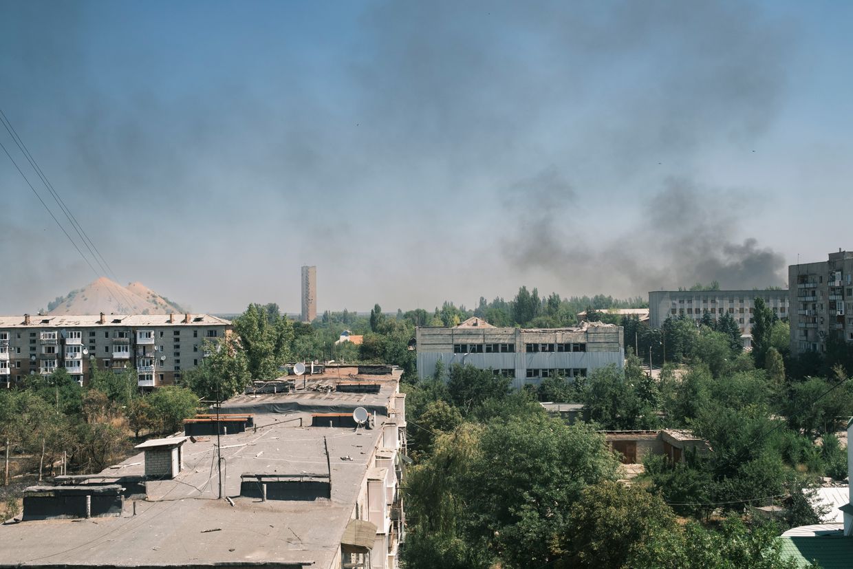 The center of Toretsk, under Russian shelling in Toretsk, Ukraine