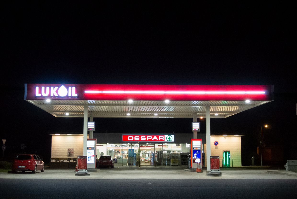 A petrol station of Russian multinational energy corporation Lukoil, on the M7 motorway near the village of Tarnok, Hungary