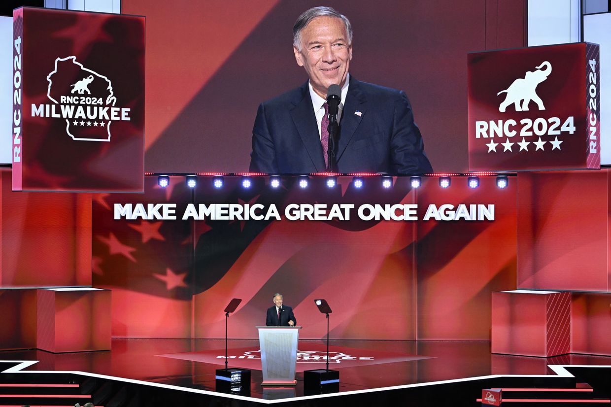 Former US Secretary of State Mike Pompeo speaks during the last day of the 2024 Republican National Convention 