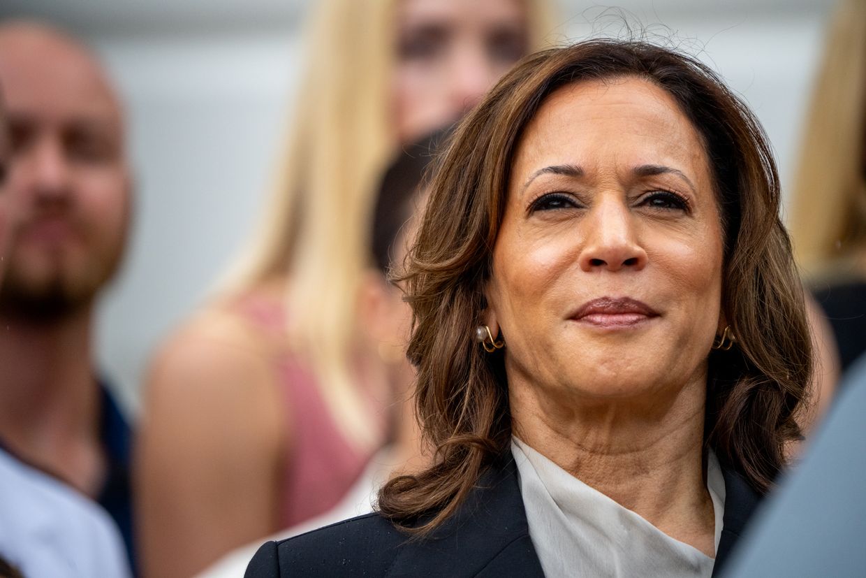 U.S. Vice President Kamala Harris attends an NCAA championship teams celebration on the South Lawn of the White House in Washington