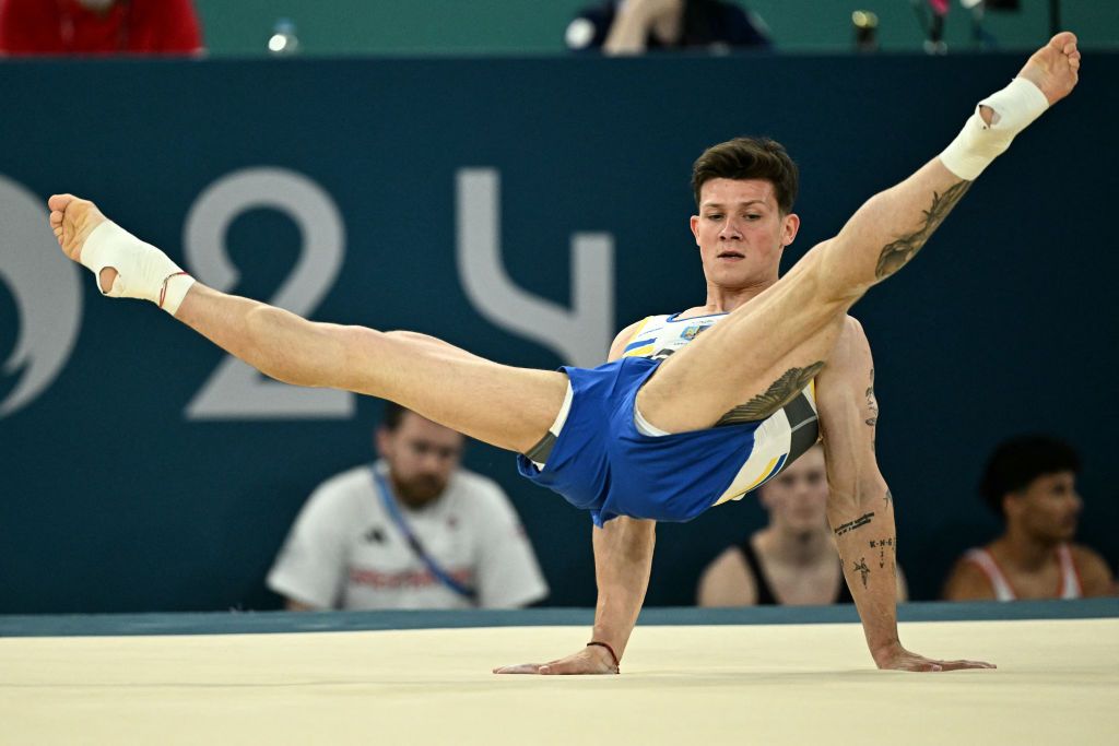 Ukrainian gymnast Illia Kovtun finishes fourth in the men's floor exercise final at Paris Olympics