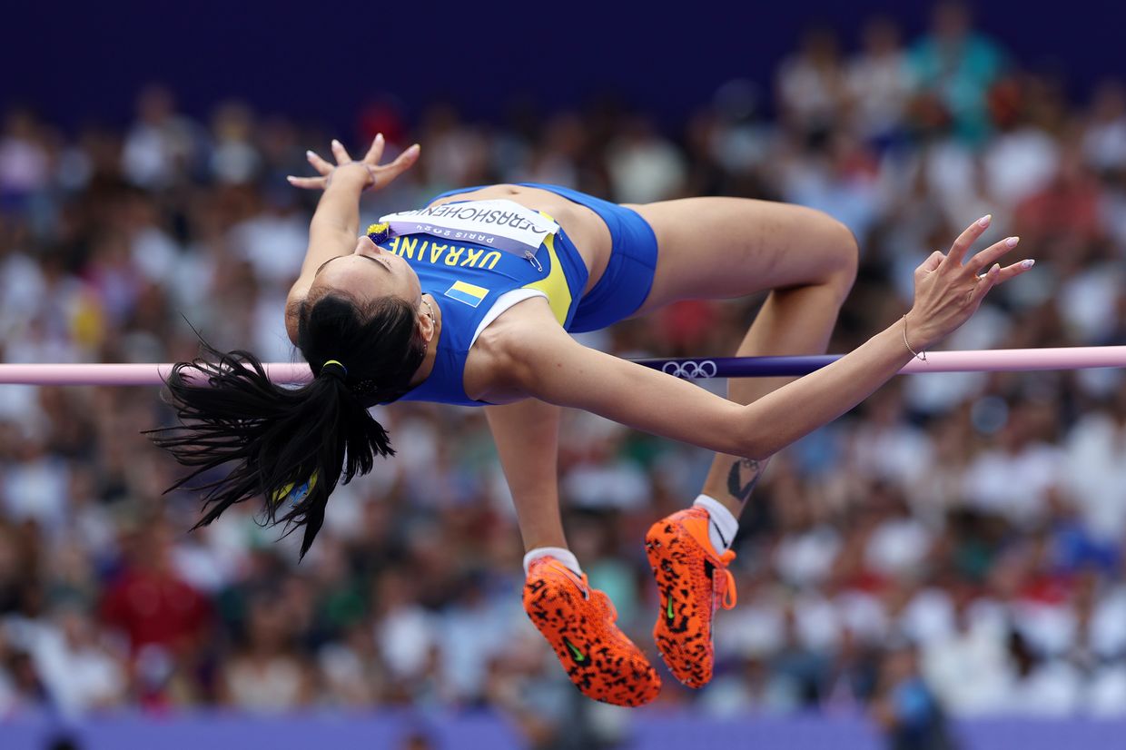 Iryna Gerashchenko of Team Ukraine competes during the Women’s High Jump Qualification.