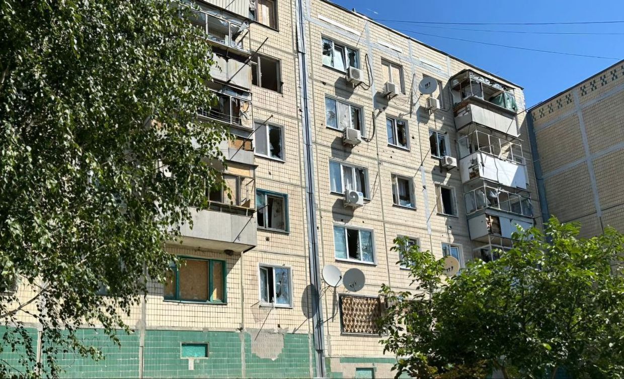 A residential building after a Russian artillery attack against Nikopol.