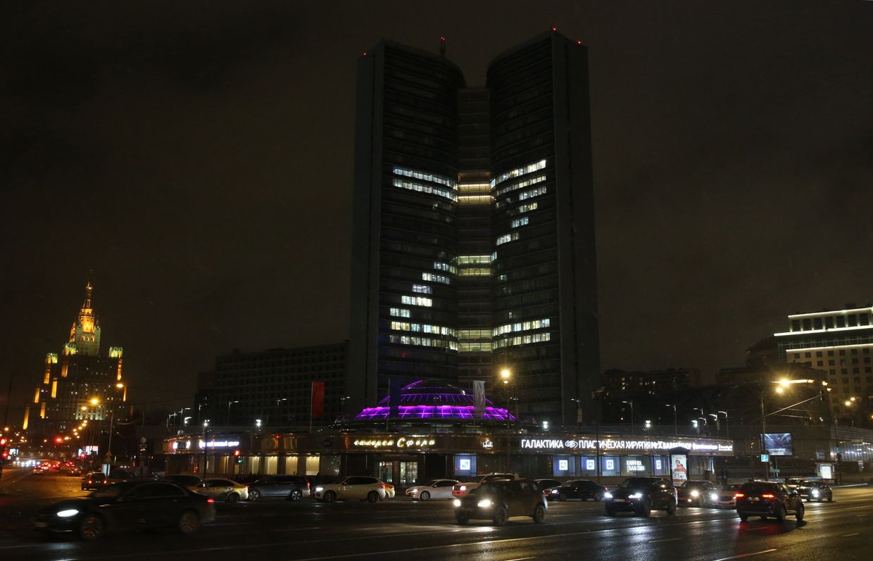 The building of the Government of Moscow is seen with the 'Z' symbol of the Russian invasion in Ukraine