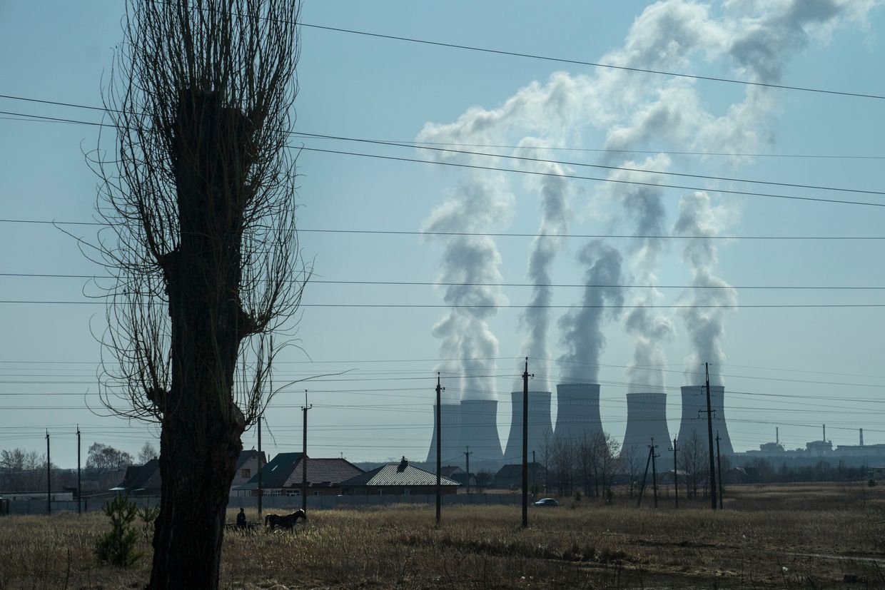 The cooling towers of the Rivne Nuclear Power Plant are seen  in Varash, Ukraine on March 25, 2022.