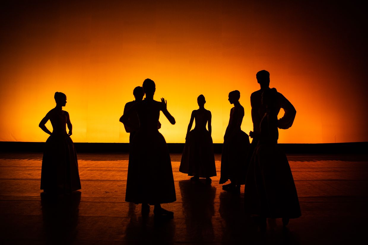 Ballet dancers rehearse backstage before the Eyes Wide Shut ballet show in Kyiv, Ukraine