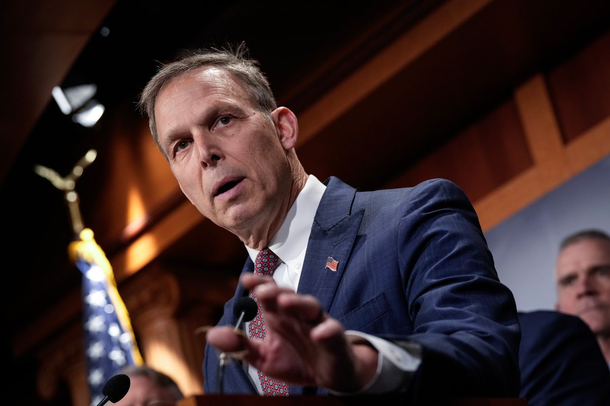 Chair of the House Freedom Caucus Rep. Scott Perry (R-PA) speaks during a news conference 