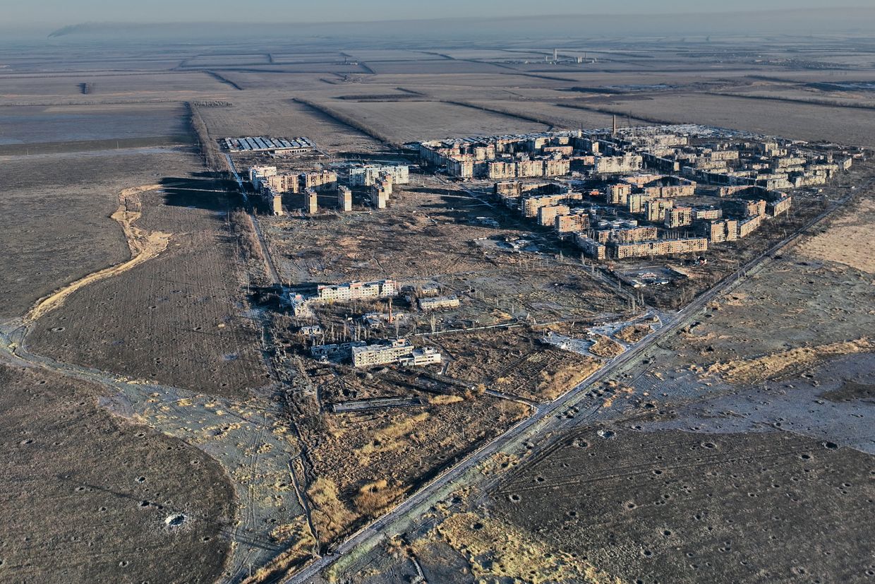 An aerial view of the city of Vuhledar, Ukraine on Dec. 14, 2023.