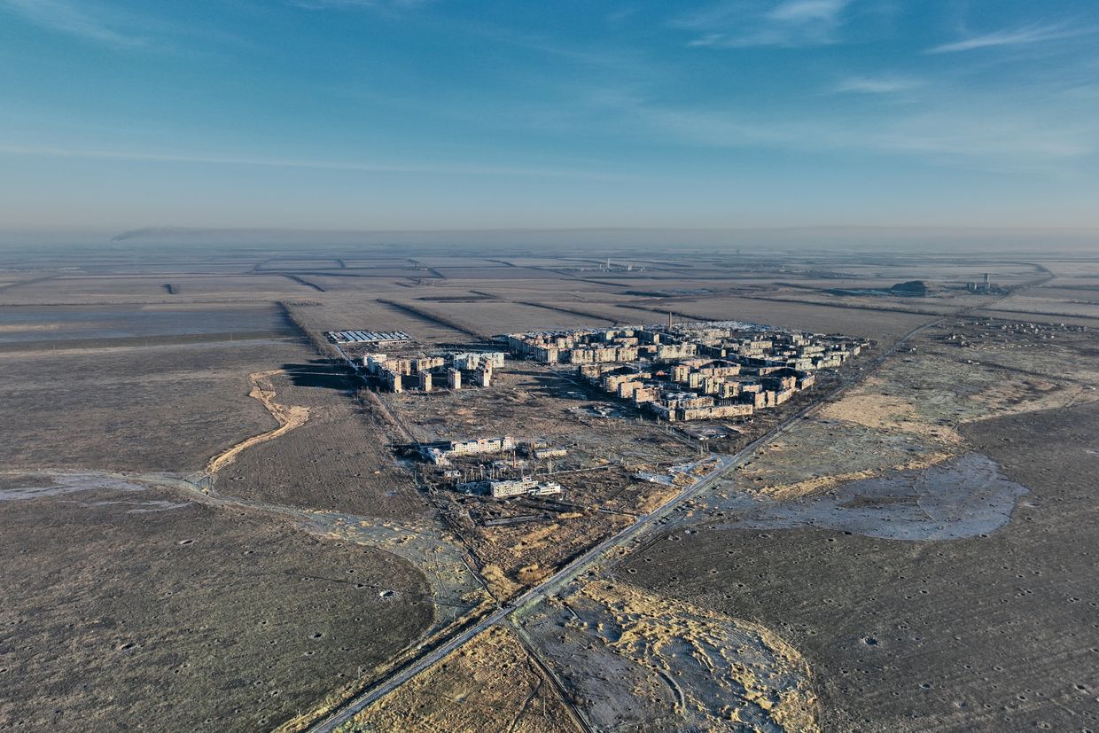 An aerial view of the small city of Vuhledar in Vuhledar, Ukraine on Dec. 14, 2023.