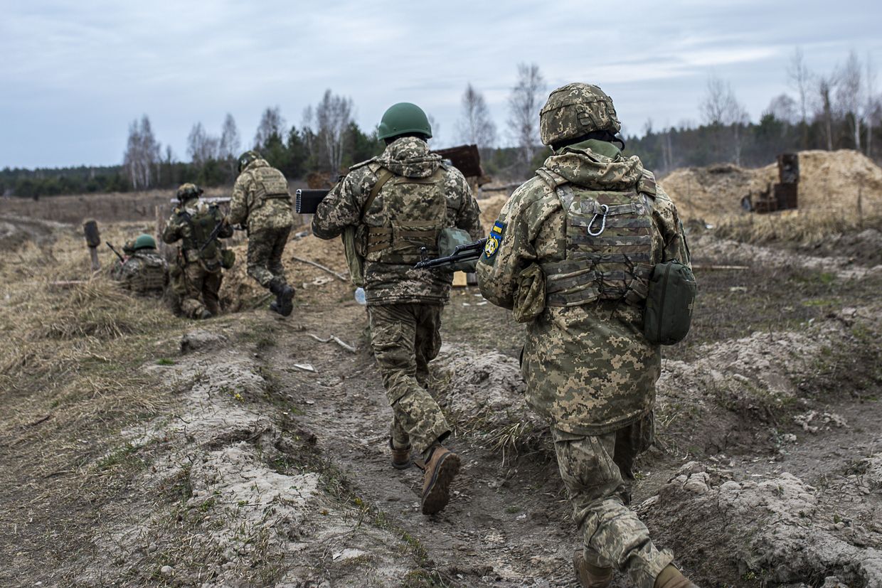 Battalion 120 Territorial Defence takes part in training exercises near the Belarus border as the war between Russia and Ukraine has been going on for the last two years in Chornobyl