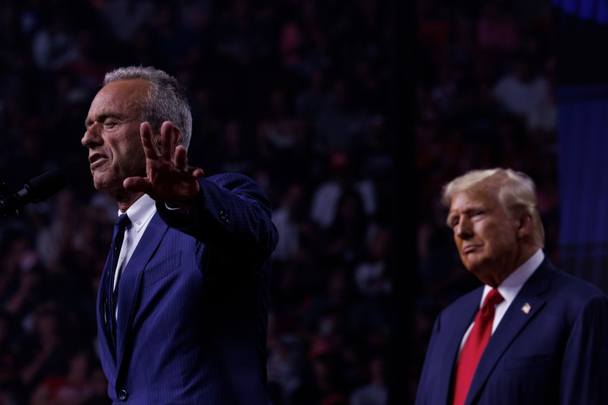 Robert F. Kennedy Jr. speaks on stage beside Republican presidential nominee Donald Trump 