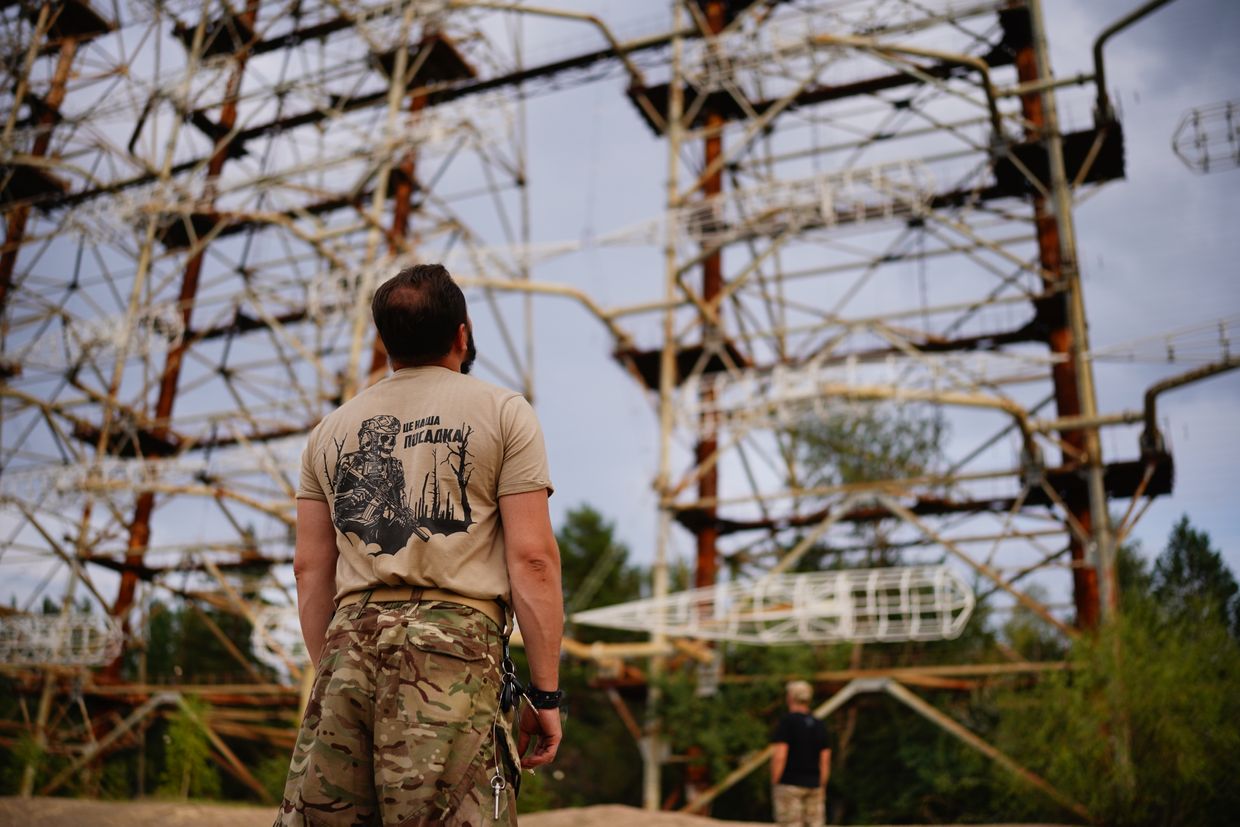 Vadym, a soldier of the 78th Air Assault Regiment with the call sign Pers, near the Duga radar station in Chornobyl zone, Kyiv Oblast