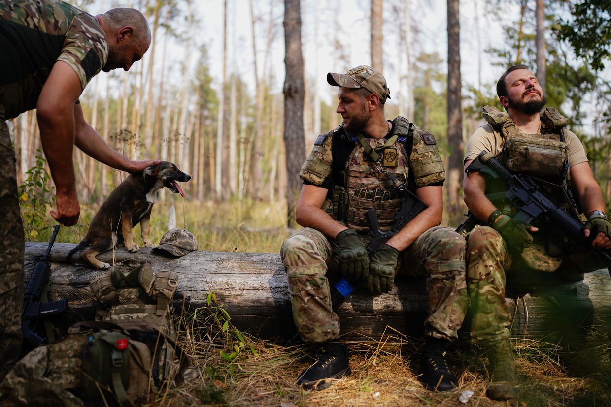 Servicemen of the 78th Air Assault Regiment with the call signs Viking and Persian on a short break while patrolling the Ukrainian-Belarusian border