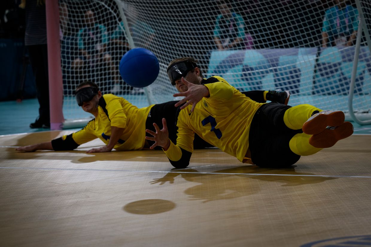 Ukrainian goalball team against Iran. Ukraine won 6-3 and went on to win a silver medal in Paris