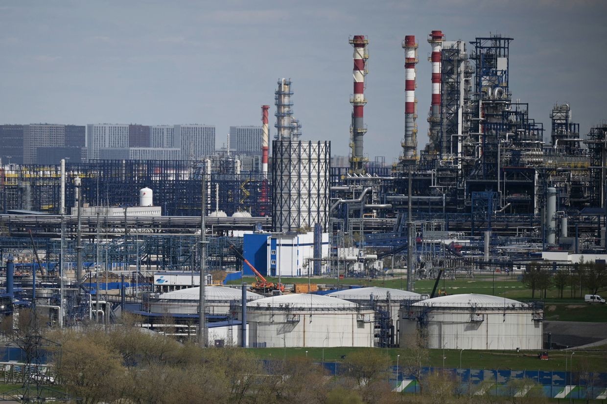 A view shows the Russian oil producer Gazprom Neft's Moscow oil refinery on the south-eastern outskirts of Moscow