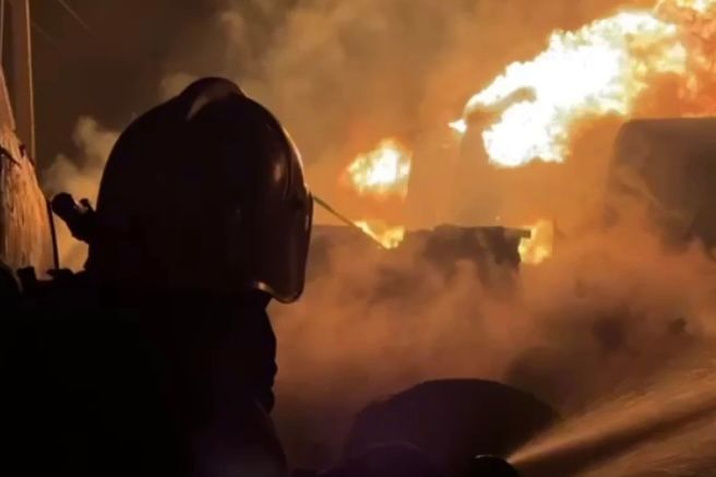 Large fires erupt at oil depot in occupied Crimea's Feodosia at site of previous Ukrainian strike