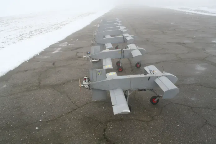 AQ 400 Scythe kamikaze drones in an undisclosed location in Dec. 2023. 