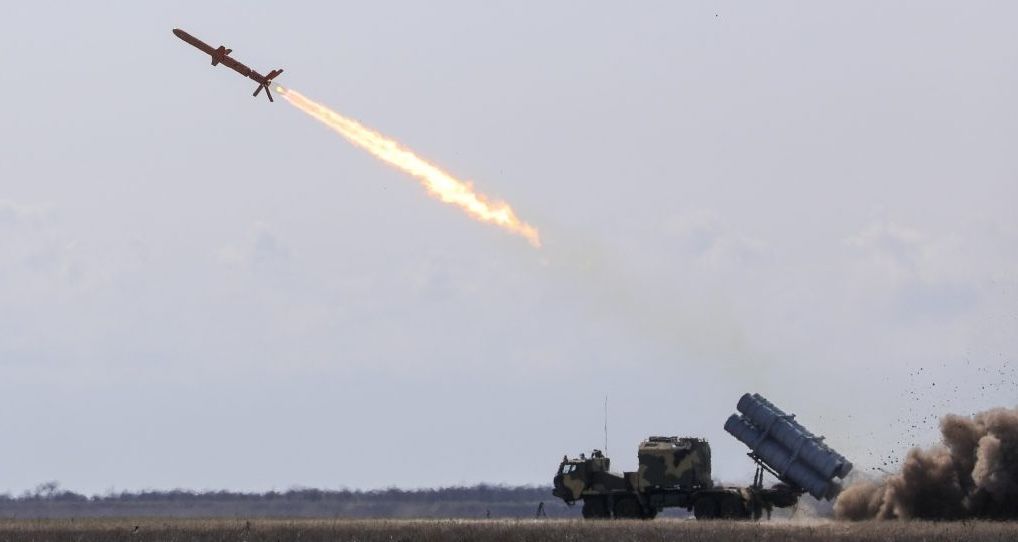 A Ukrainian-made Neptune missile being fired on April 5, 2019. 