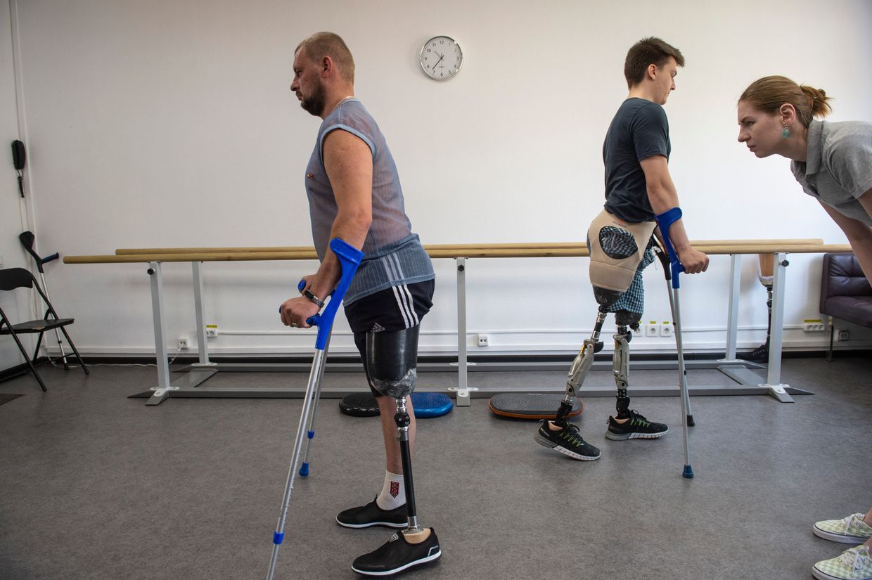 Patients at the Without Limits Clinic learn to walk again using prosthetic limbs on June 20, 2023 