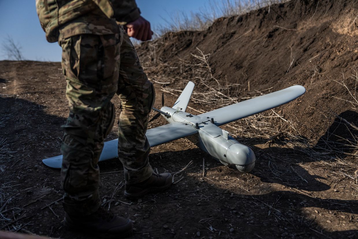 A Ukrainian "Leleka" reconnaissance drone unit from the 80th Air Assault Brigade operates at a position in Donbas.