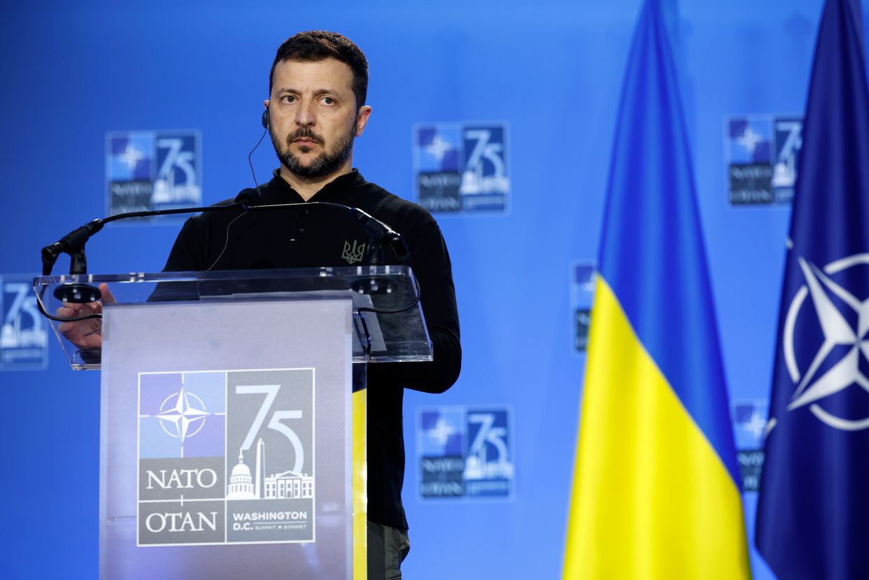   President Zelensky speaks at the NATO Summit in Washington, DC, on Jul. 11, 2024.