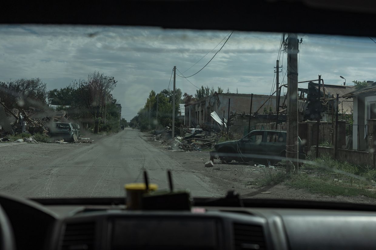 A view of the destroyed residential area as Ukrainian services offer evacuations to civilians near Selydove, Ukraine, on Aug. 28, 2024.