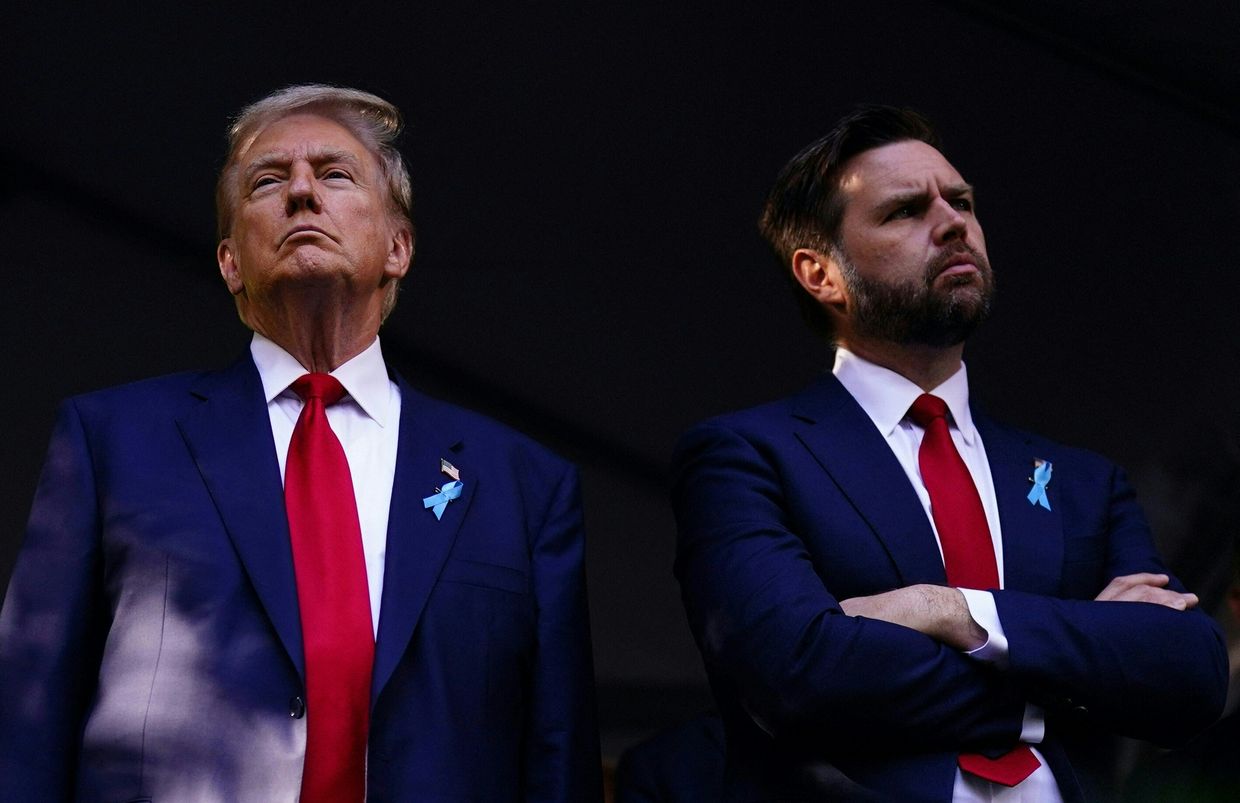 Former US President and Republican presidential candidate Donald Trump (L) and US Senator from Ohio and Republican vice presidential candidate J.D. Vance in New York City on Sep. 11, 2024.