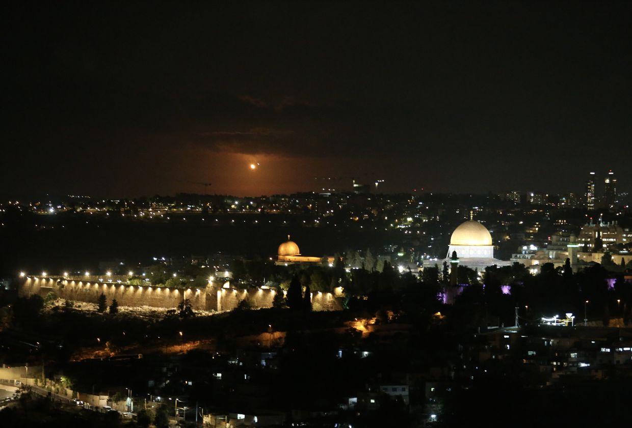 Rockets fired from Iran to Israel are seen over Jerusalem, Israel on Oct.1, 2024. 