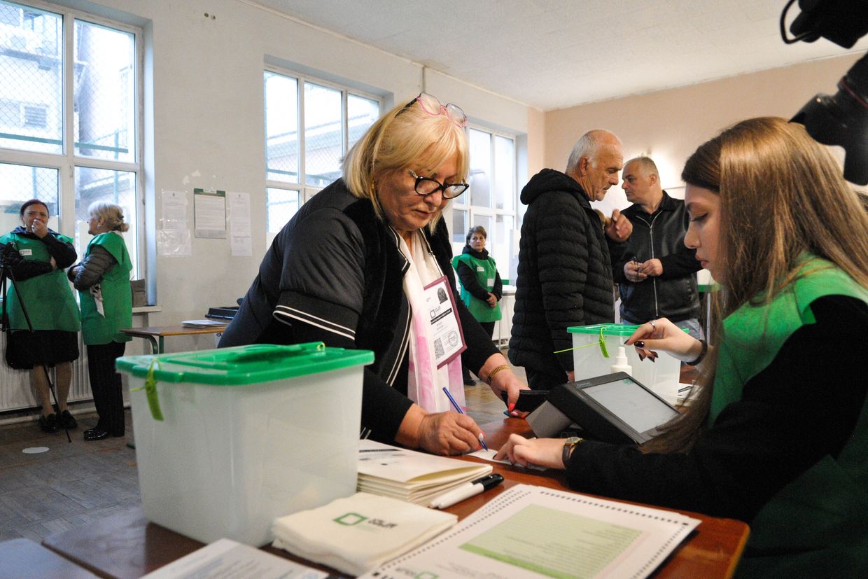 Citizens of Georgia take part in Parliamentary Elections in Tbilisi, Georgia, on Oct. 26, 2024. 