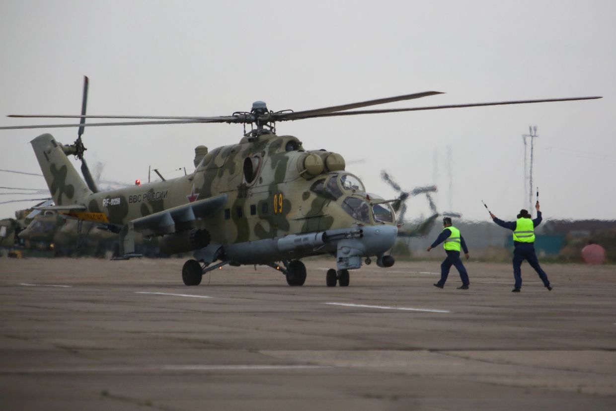 Russian Mi-24 attack helicopter set ablaze at Moscow Oblast airport, Ukraine's military intelligence claims