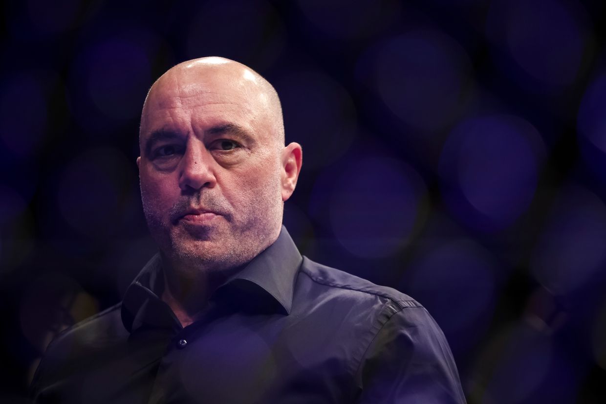 Joe Rogan looks on during the UFC 273 event in Jacksonville, Florida, US on April 9, 2022.