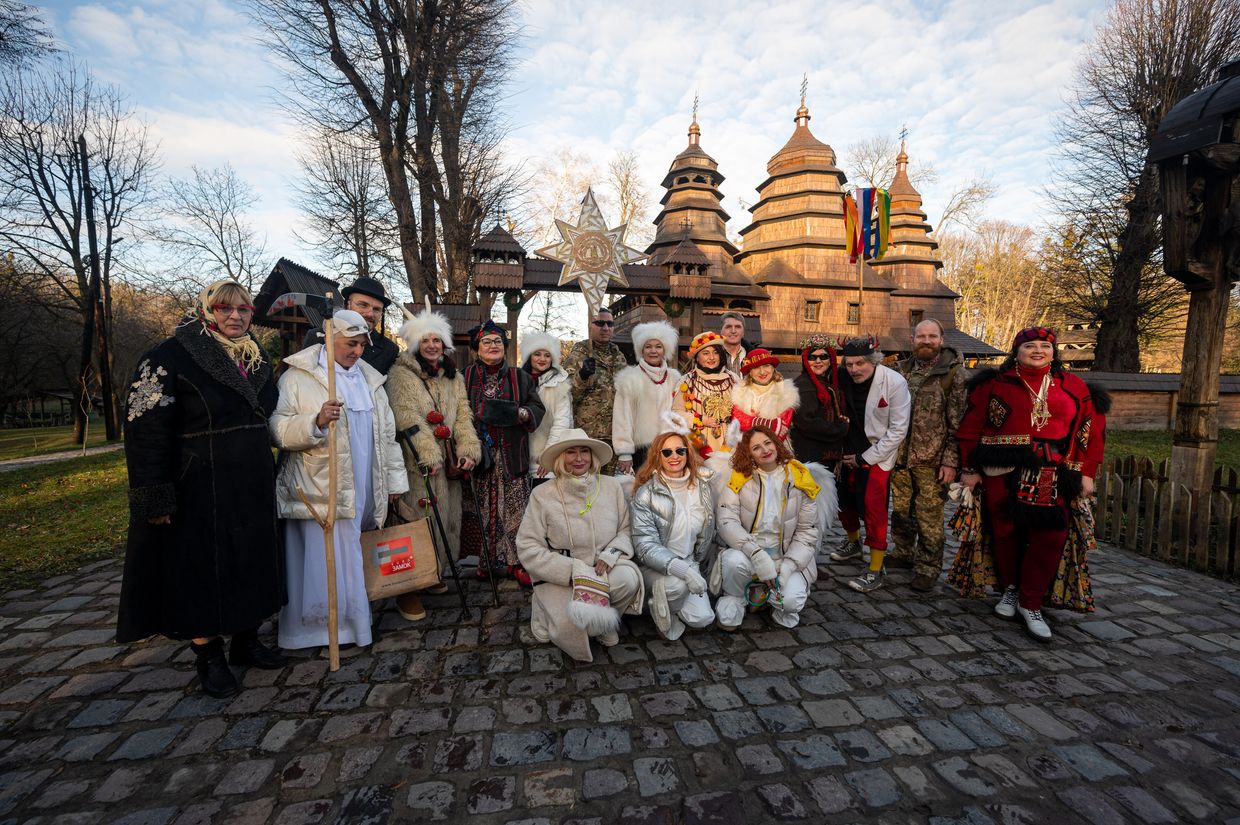 Vertep participants during Christmas events in Shevchenkivskyi Grove in Lviv, Ukraine, on Jan. 7, 2023.