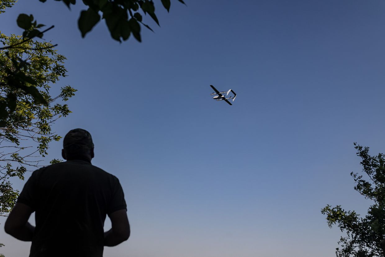  Ukrainian soldier operates a drone during training of the 22nd Brigade in Donetsk Oblast, Ukraine, 3 May 2024.