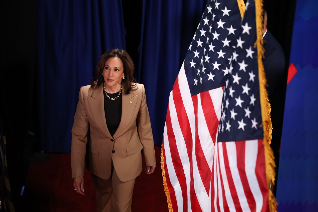 Democratic presidential nominee, U.S. Vice President Kamala Harris, arrives for a Univision town hall at the Cox Pavilion at UNLV  in Las Vegas, Nevada, US on Oct. 10, 2024. 