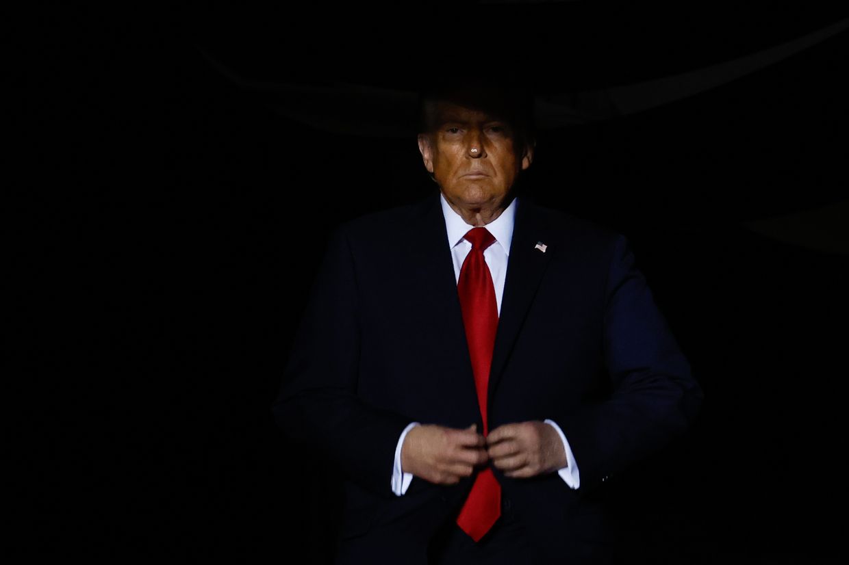 Then-president-elect Donald Trump arrives for a campaign rally at the Salem Civic Center in Salem, VA, U.S. on Nov. 2, 2024.