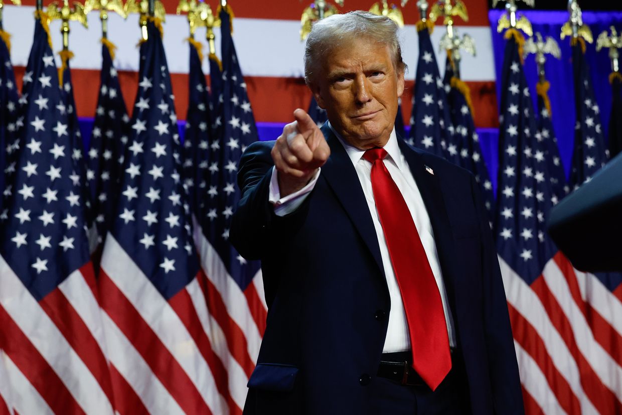 Donald Trump, arrives to speak during an election night event in West Palm Beach, Florida, on Nov. 6, 2024.